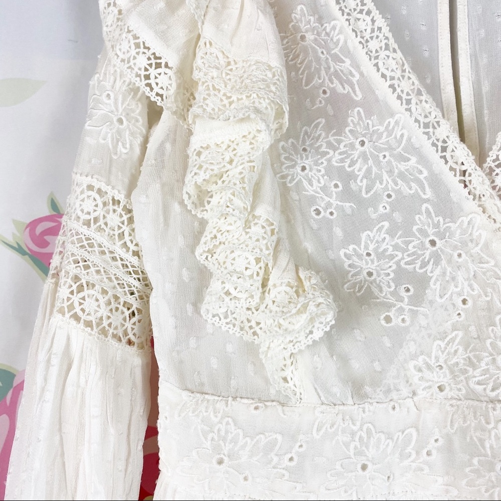 NEW Love Shack Fancy Simonna Floral Ruffle Lace Ivory Cream Boho Mini Dress 10 - Picture 7 of 16